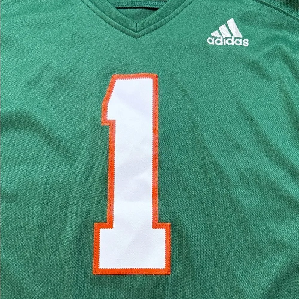 adidas Stitched Green Football Jersey with White Number ONE 1 and Orange Trim XL